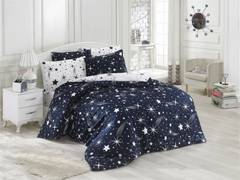 Juego de cama doble 240x220cm y 2 fundas de almohada 60x60cm Starcomet Azul Oscuro