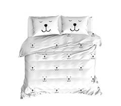 Parure de lit double 4 pièces Noctis 100% Coton Motif Visage d'ours Noir et Blanc