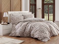 Parure de lit double 4 pièces Noctis Tissu Motif arabesques Beige et Blanc