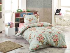 3-teiliges Set 3-teilige Einzelbettwäsche Noctis mit Blumensträußen bedruckt Baumwolle Polyester Mint Rosa Gelb Grün