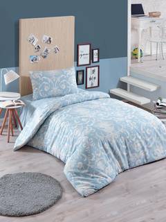 3-teiliges Set 3-teilige Einzelbettgarnitur Noctis Blumenprint Kelch Baumwolle Polyester Blau Weiß