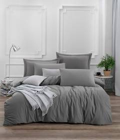 Unifarbenes 3-teiliges Bettdecken-Set Noctis aus verstärkter Baumwolle Grau