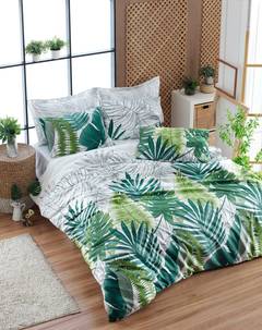 4-teiliges Set Doppelbettwäsche Noctis Dschungelmotiv Laub Baumwolle verstärkt Weiß Grün