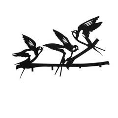 Patère murale 4 crochés Takumi 52x32cm 3 oiseaux Métal Noir