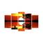 Pentaptyque Atos L110xH60cm Motif Pêcheur solitaire, coucher de soleil Noir et Orange