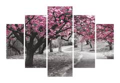 Pintura pentáptico parque urbano árbol en flor Atos MDF Multicolor