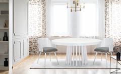 Persane Set mit 2 skandinavischen Stühlen, Weißes Holz & Kunstleder Grau