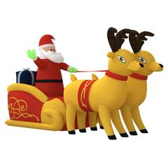 Père Noël et rennes gonflables à LED Cremona L220xH130cm Tissu Rouge et Jaune