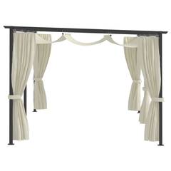 Cenador con cortinas Bondi 3x6m Metal Negro y tejido Blanco Crema