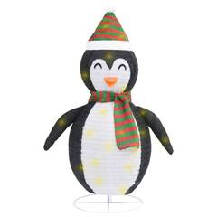 Kerst Pinguïn met LED, hoed en halsdoek Groen en Rood Monnet H90cm Zwart en Wit Stof