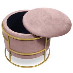 Otomana de arcón redonda Ringo en terciopelo rosa