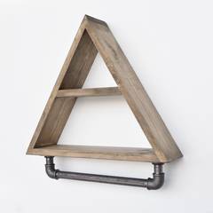 Toallero y estantes de diseño piramidal Orain Madera clara y metal gris