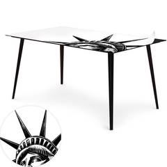 Blickfang Rechteckiger Magnet Tisch 150x90cm aus schwarzem Metall mit einem Tischset Liberty