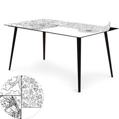 Blickfang Rechteckiger Magnet Tisch 150x90cm aus schwarzem Metall mit einem Tischset mit Zeichnungen