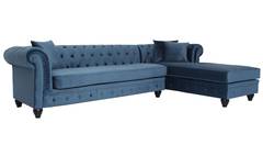 Canapé d'angle capitonné style chesterfield Roosevelt Velours Bleu