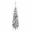 Dünner künstlicher Weihnachtsbaum Pine H240cm Grün beflockt LED Deko und Kugeln Silber
