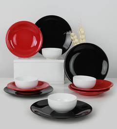 Service de table 12 pièces Katy 100% Céramique Noir, Rouge et Blanc
