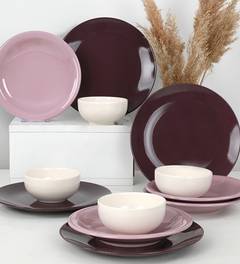 Service de table 12 pièces Katy 100% Céramique Violet, Rose et Blanc