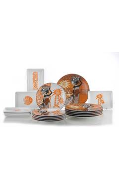Service de table 18 pièces Awi 100% Porcelaine Motif Africaine Blanc, Marron et Orange
