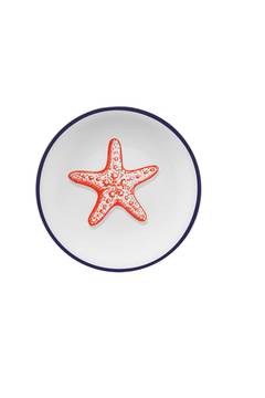 Melkart 18-delig servies 100% porselein Wit, blauw en oranje aardewerk en zeedieren design