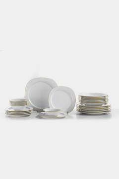 Servicio de mesa 24 piezas Handara 100% Porcelana Blanca con borde Dorado