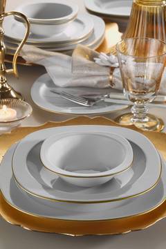 Servicio de mesa 24 piezas Handara 100% Porcelana Blanca con borde Dorado