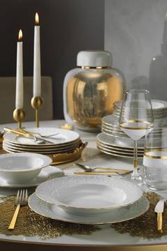 Vajilla de porcelana Raipence de 24 piezas de diseño victoriano Crema blanca con adornos dorados