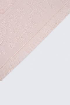 Serviette essuie-main broderie médaillon franges 50x90cm 100% Coton Rose poudré