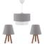 Set di 2 lampade da tavolo con treppiede e 1 sospensione Linya in legno naturale e tessuto grigio