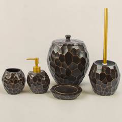 Samal Juego de accesorios de baño de 5 piezas Poliresina en relieve Negro y dorado