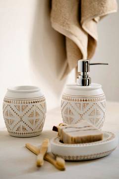 Samat Juego de accesorios de baño de 5 piezas Poliresina Motivo arabesco Dorado y blanco