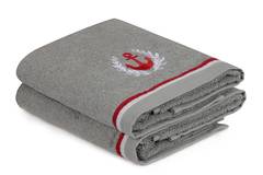 Set de 2 serviettes essuie-main broderies thème marin Anchora 50x90cm 100% Coton Gris