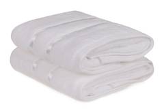 Set de 2 serviettes essuie-main deux liteaux texture pelucheuse Kallos 50x90cm 100% Micro Coton Blanc