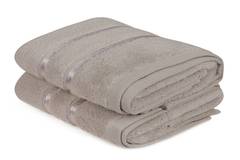 Set de 2 serviettes essuie-main deux liteaux texture pelucheuse Kallos 50x90cm 100% Micro Coton Marron