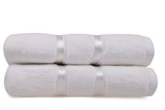 Set de 2 serviettes essuie-main deux liteaux texture pelucheuse Kallos 50x90cm 100% Micro Coton Blanc