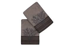 Set de 2 serviettes essuie-main grand liteau broderie arbre Apparatum 50x90cm 100% Micro Coton Ardoise