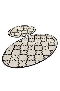 Set de 2 tapis de salle de bain ovales Artem quatre-feuilles Micro Velours Blanc et Noir