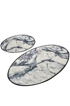 Juego de 2 alfombras de baño ovaladas Artem con aspecto de nieve polvo Terciopelo Blanco y Negro