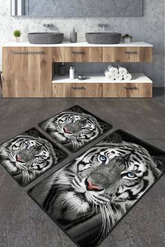 Set de 2 tapis de salle de bain rectangles Artem tigre Gris