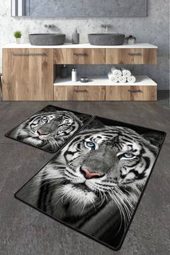 Set de 2 tapis de salle de bain rectangles Artem tigre Gris