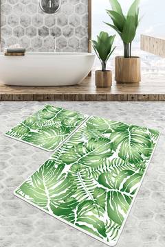 Set de 2 tapis de salle de bain rectangles Artem branchages Vert