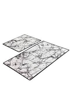 Set de 2 tapis de salle de bain rectangles Artemus Velours Blanc Effet marbre