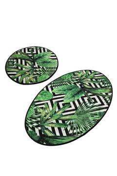 Set van 2 Malisa fluwelen tapijten met ruit- en tropisch bladmotief