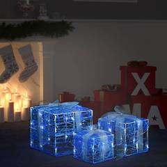 Lote de 3 cajas de regalo sorpresa azules con LED blanco frío
