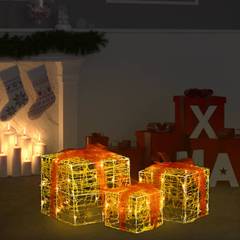 Set de 3 boîtes-cadeaux Surprise Rouge et Jaune avec LED Blanc chaud