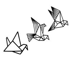 Set de 3 décorations murale Skylar Motif Oiseaux origami Bois Noir