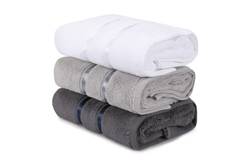 Set de 3 serviettes essuie-main deux liteaux brillants Kallos 50x90cm 100% Coton Nuance de Gris