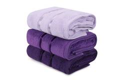 Juego de 3 toallas Kallos de dos capas brillantes 50 x 90 cm 100% algodón tono Violeta