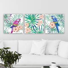 Set de 3 cuadros decorativos de acuarela loro tropical Scaenicos Lienzo Madera Multicolor