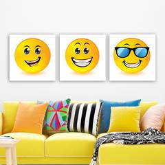 Set de 3 tableaux décoratif smileys joyeux Scaenicos Toile Bois Multicolore